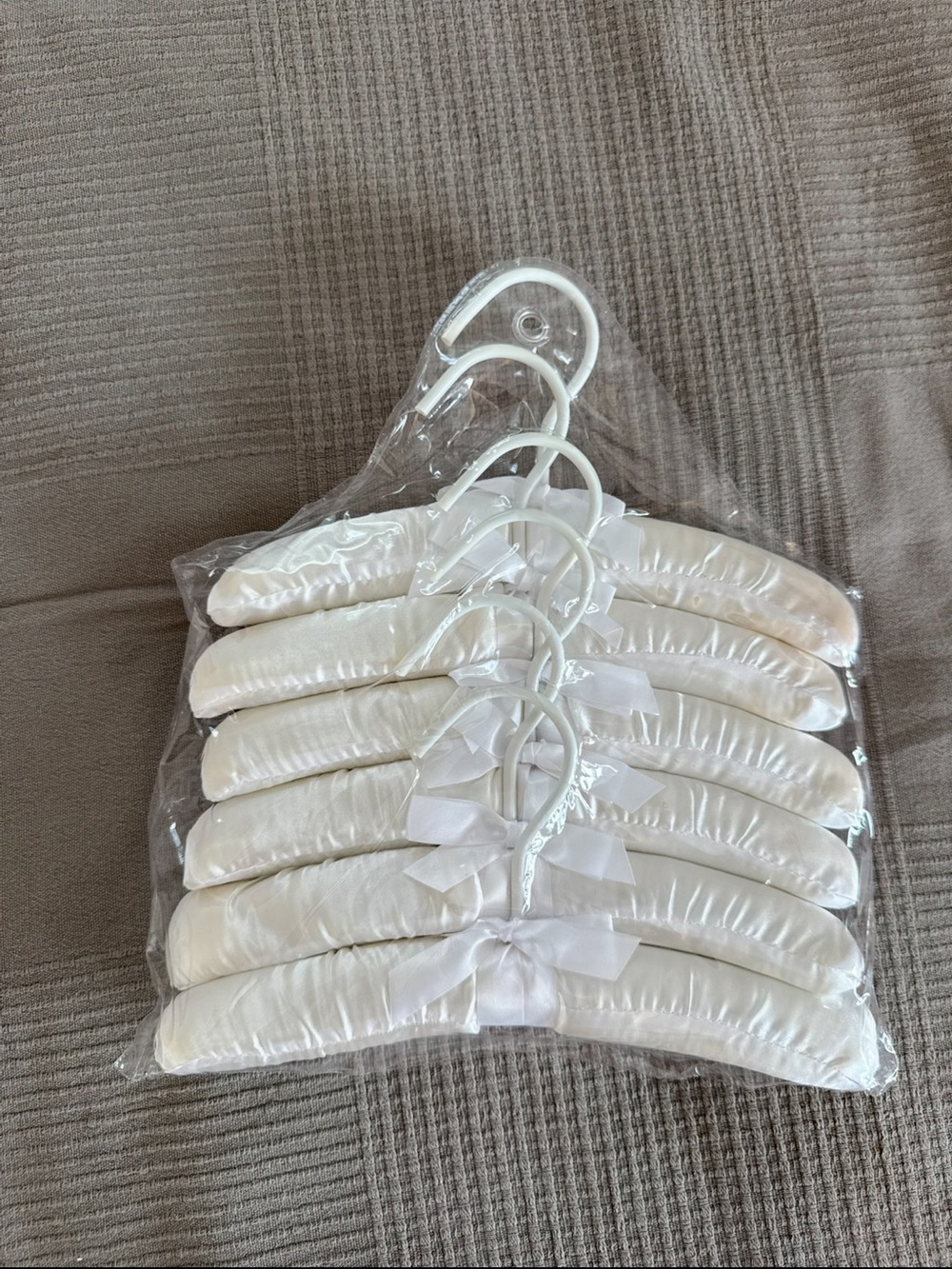 White Satin Padded Hangers with Bow for baby/toddler clothes - Set of 6